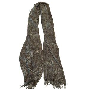 Chan Luu Animal Print Black Grey Fringe Scarf Cashmere Silk